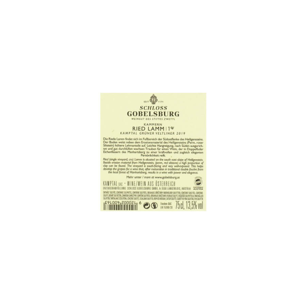 Grüner Veltliner Ried Lamm 1 ÖTW Kamptal 2019 Schloss Gobelsburg 0,75L Etikett